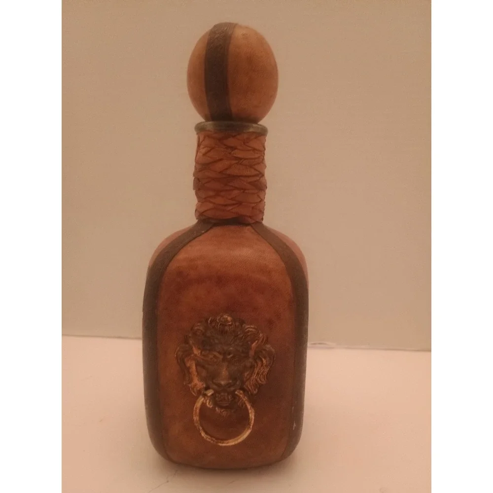 Vintage Italian Tooled Leather Covered Decanter Bottle Barware 10